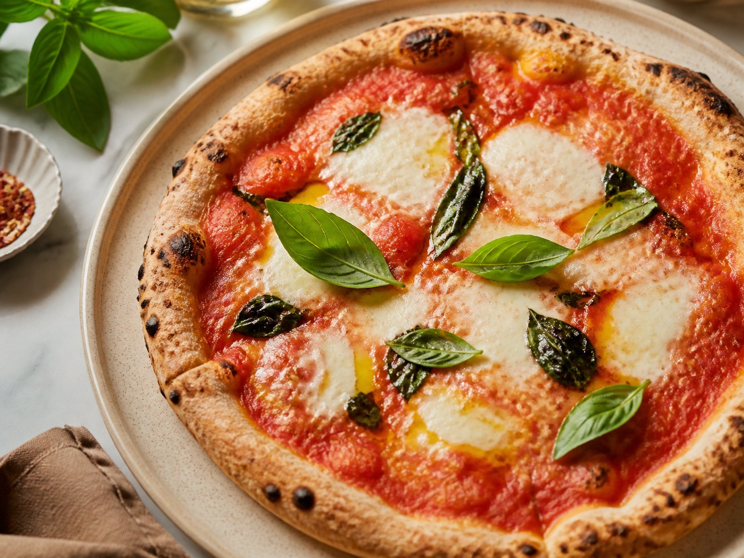 Margherita mit Basilikum und heißem Rand